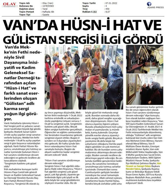 VAN'DA HÜSN-İ-HAT VE GÜLİSTAN SERGİSİ İLGİ GÖRDÜ