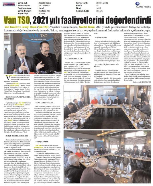 VAN TSO,2021 YILI FAALİYETLERİNİ DEĞERLENDİRDİ