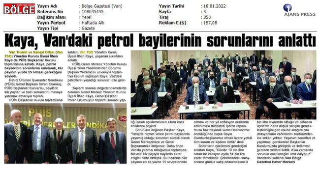 KAYA,VAN'DAKİ PETROL BAYİLERİNİN SORUNLARINI ANLATTI