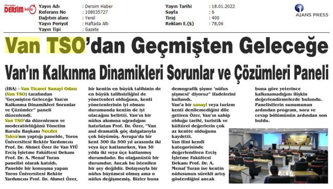 VAN TSO'DAN GEÇMİŞTEN GELECEĞE VAN'IN KALKINMA DİNAMİKLERİ SORUNLAR VE ÇÖZÜMLERİ PANELİ