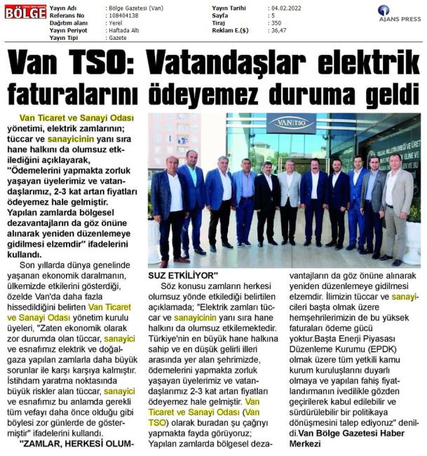 VAN TSO: VATANDAŞLAR ELEKTRİK FATURALARINI ÖDEYEMEZ DURUMA GELDİ