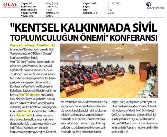 'KENTSEL KALKINMADA SİVİL TOPLUMCULUĞUN ÖNEMİ'KONFERANSI