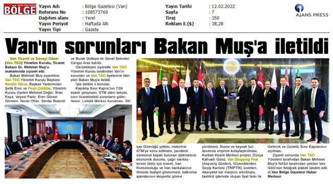 VAN'IN SORUNLARI BAKAN MUŞ'A İLETİLDİ