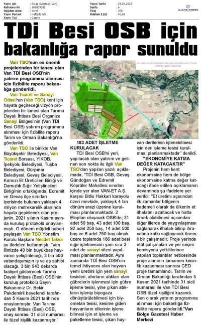 TDİ BESİ OSB İÇİN BAKANLIĞA RAPOR SUNULDU