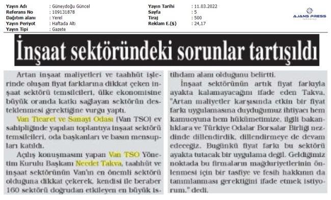 İNŞAAT SEKTÖRÜNDEKİ SORUNLAR TARTIŞILDI