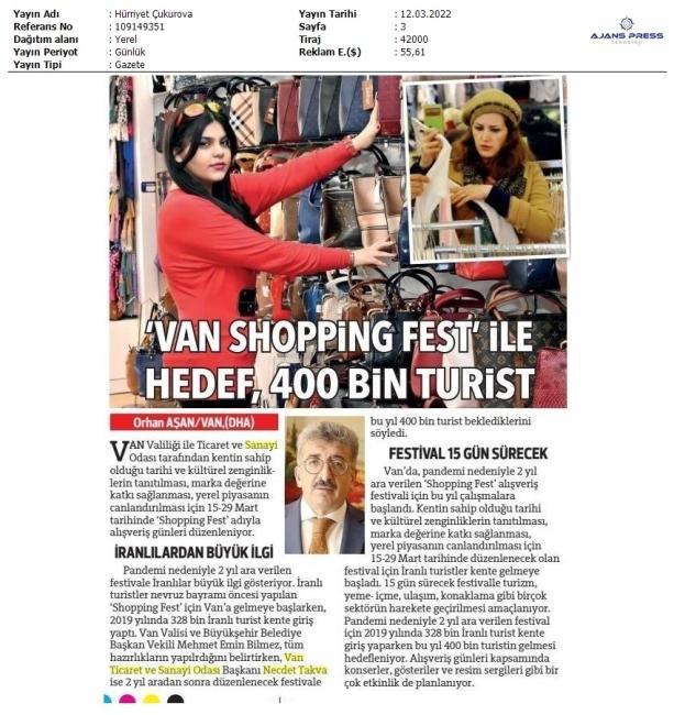 'VAN SHOPPİNG FEST' İLE HEDEF, 400 BİN TURİST