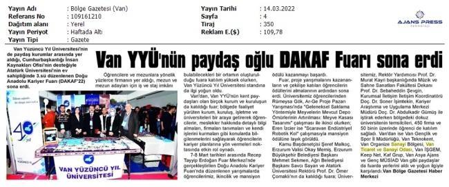 VAN YYÜ' NÜN PAYDAŞ OĞLU DAKAF FUARI SONA ERDİ