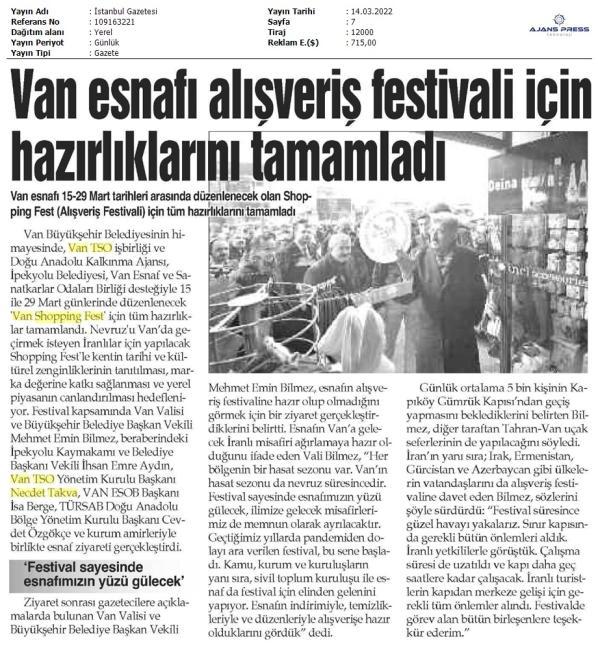 VAN ESNAFI ALIŞVERİŞ FESTİVALİ İÇİN HAZIRLIKLARINI TAMAMLADI