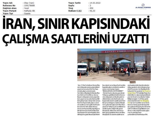 İRAN,SINIR KAPISINDAKİ ÇALIŞMA SAATLERİNİ UZATTI