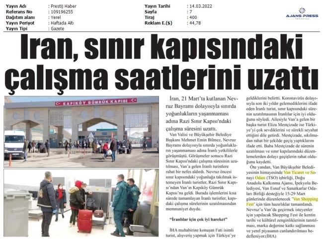 İRAN,SINIR KAPISINDAKİ ÇALIŞMA SAATLERİNİ UZATTI