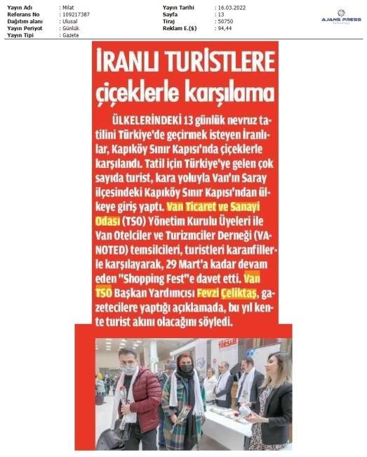 İRANLI TURİSTLERE ÇİÇEKLERLE KARŞILAMA