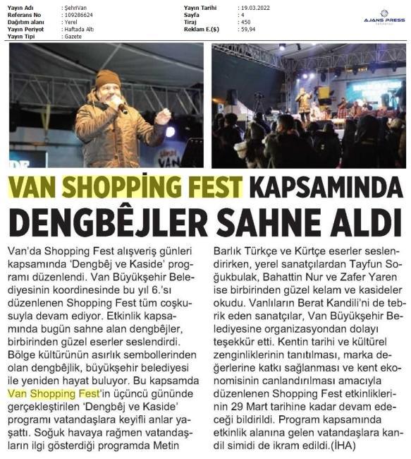 VAN SHOPPİNG FEST KAPSAMINDA DENGBÊJLER SAHNE ALDI