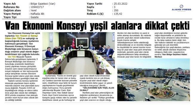VAN EKONOMİ KONSEYİ YEŞİL ALANLARA DİKKAT ÇEKTİ