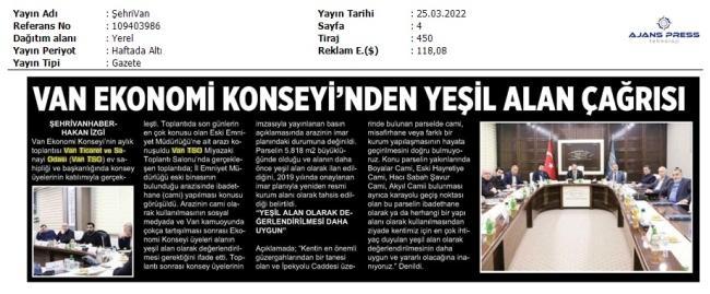 VAN EKONOMİ KONSEYİ'NDEN YEŞİL ALAN ÇAĞRISI
