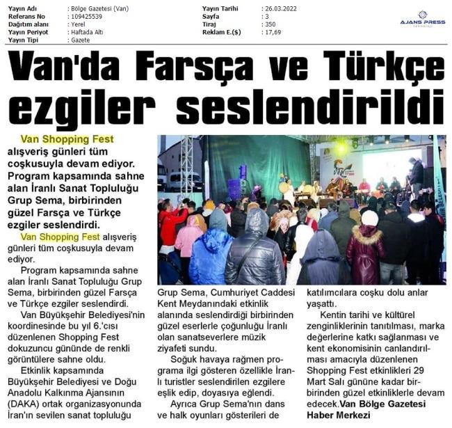 VAN'DA FARSÇA VE TÜRKÇE EZGİLER SESLENDİRİLDİ
