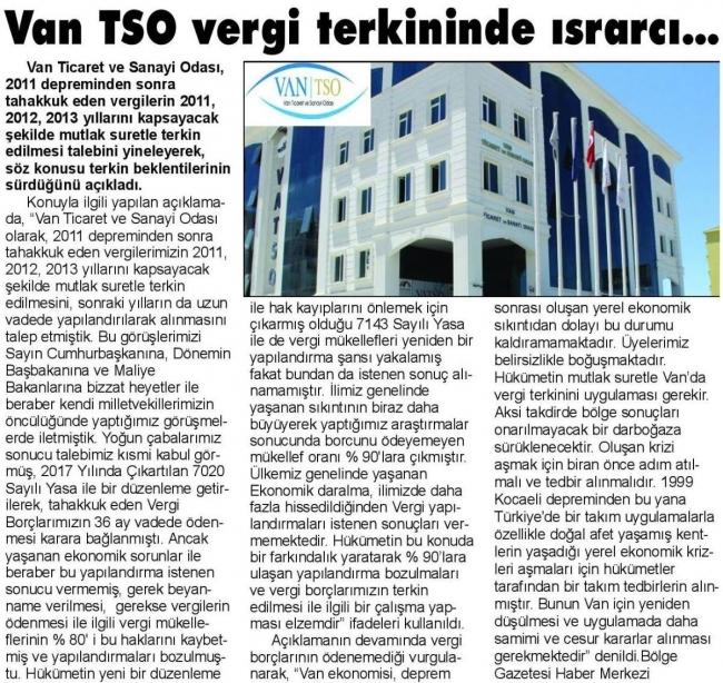 VAN TSO VERGİ TERKİNİNDE ISRARCI