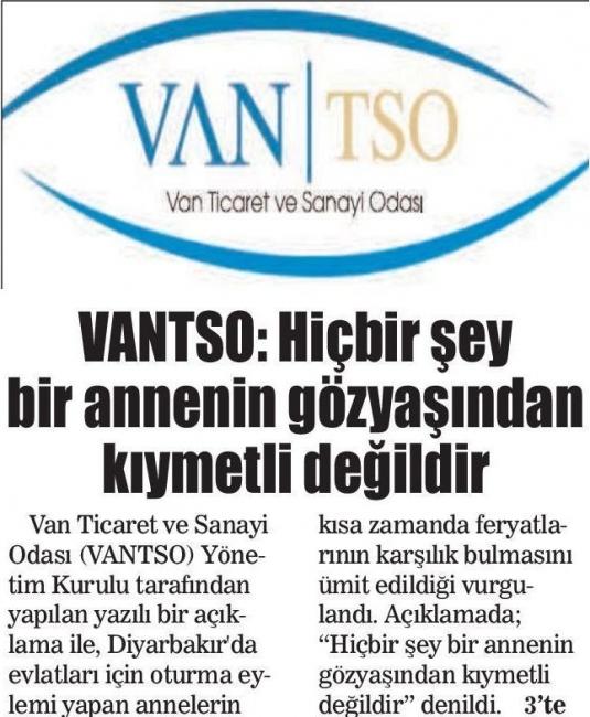 SANAYİ ODASI VAN TSO:HİÇBİR ŞEY BİR ANNENİN GÖZYAŞINDAN KIYMETLİ