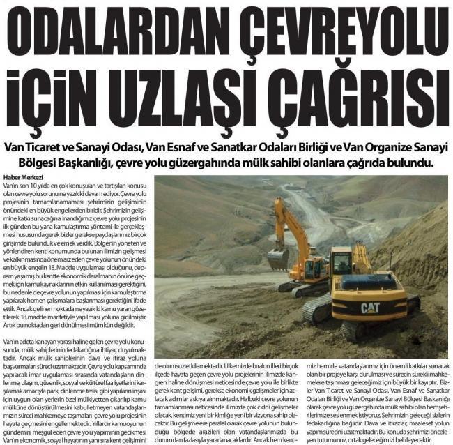 ÇEVRE YOLU İÇİN UZLAŞI ÇAĞRISI