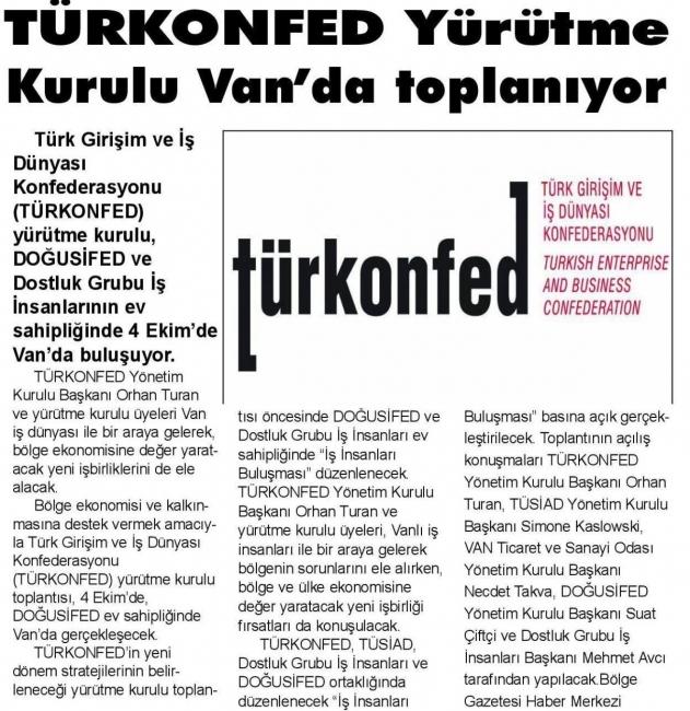 TURKONFED YÜRÜTME KURULU VAN TOPLANIYOR