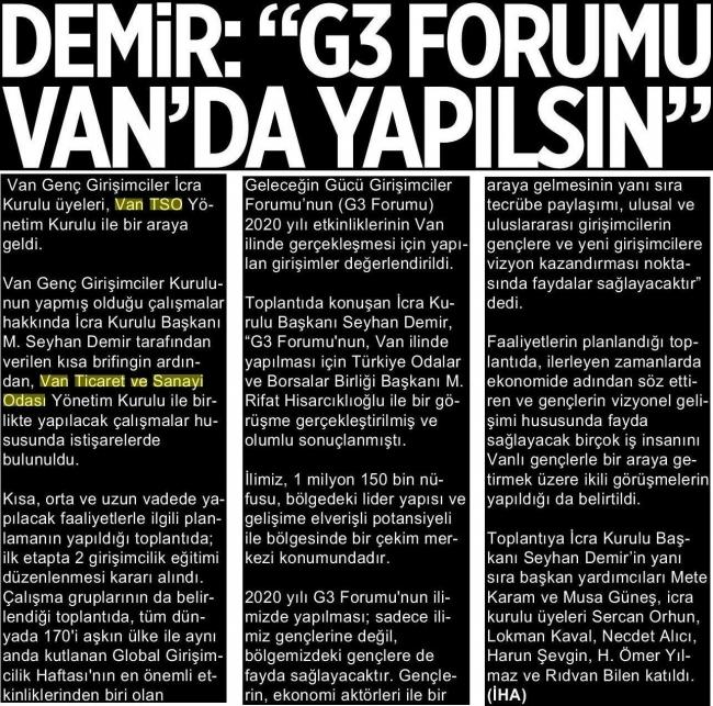 GENÇ GİRİŞİMCİLER VAN TSO YÖNETİM KURULU İLE BİR ARAYA GELDİ