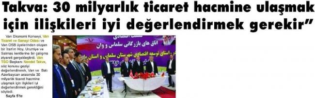TAKVA : 30 MİLYARLIK TİCARET HACMİNE ULAŞMAK İÇİN İLİŞKİLERİ İYİ DEĞERLENDİRMEK GEREKİR