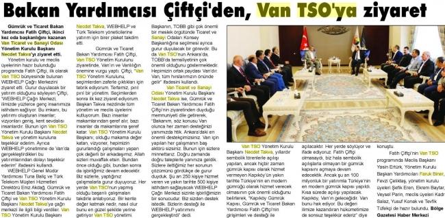 BAKAN YARDIMCISI ÇİFTÇİ 'DEN VANTSO' YA ZİYARET