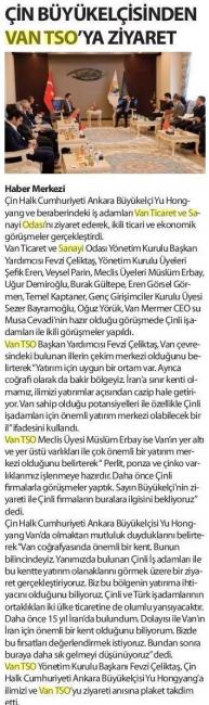 ÇİN BÜYÜKELÇİSİNDEN VANTSO'YA ZİYARET