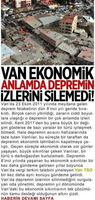VAN EKONOMİK ANLAMDA DEPREMİN İZLERİNİ SİLEMEDİ