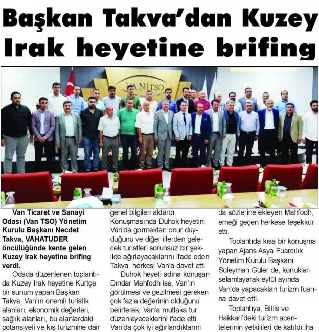 BAŞKAN TAKVA'DAN KUZEY IRAK HEYETİNE BRİFİNG
