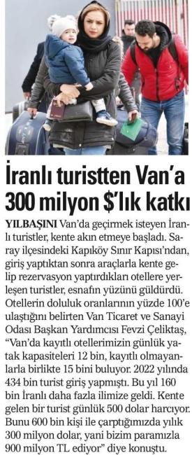 İRAN'LI TURİST'TEN VAN'A 300 MİLYONLUK KATKI