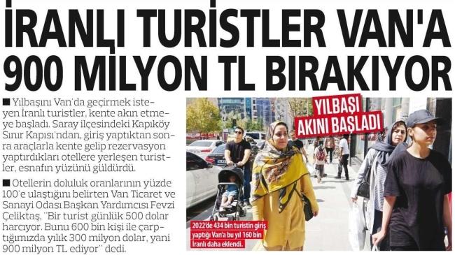 İRANLI TURİSTLER VAN A 900 MİLYON TL BIRAKIYOR