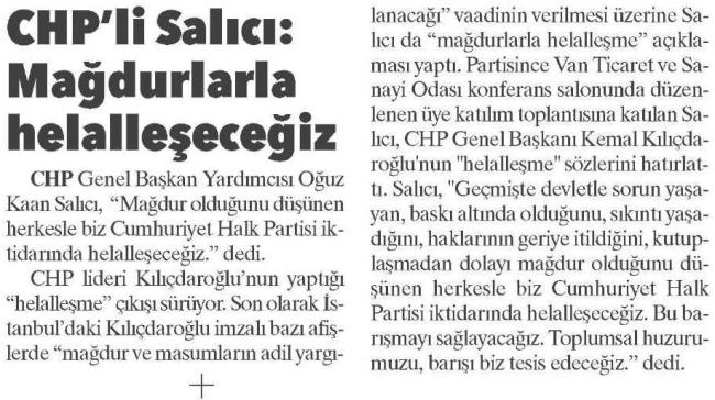 CHP Lİ SALICI HELALLEŞECEĞİZ MAĞDURLARLA