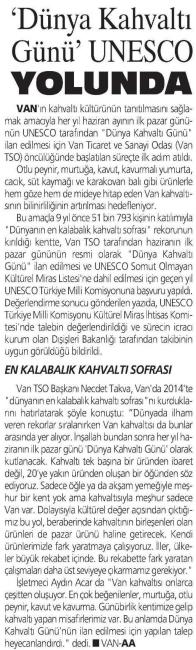 DÜNYA KAHVALTI GÜNÜ UNESCO YOLUNDA