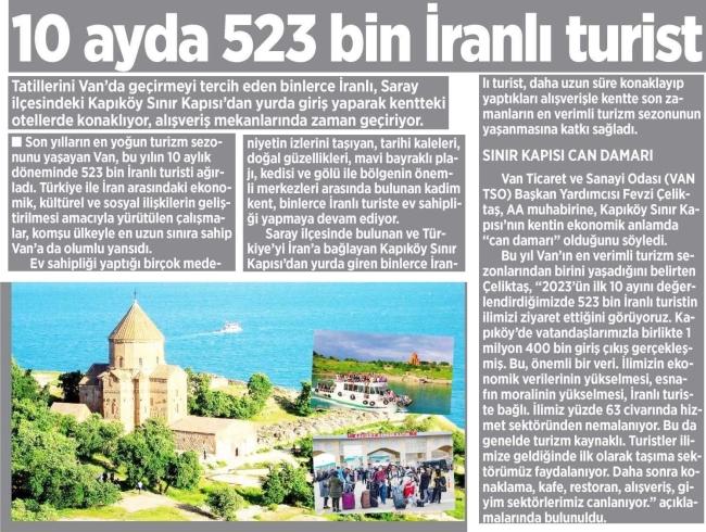 10 AYDA 523 BİN İRANLI TURİST