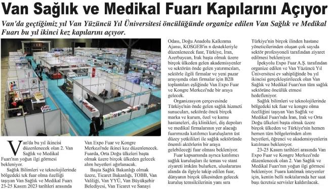 VAN SAĞLIK VE MEDİKAL FUARI KAPILARINI AÇIYOR