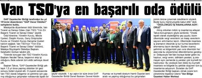 TSO YA EN BAŞARILI ODA ÖDÜLÜ VAN