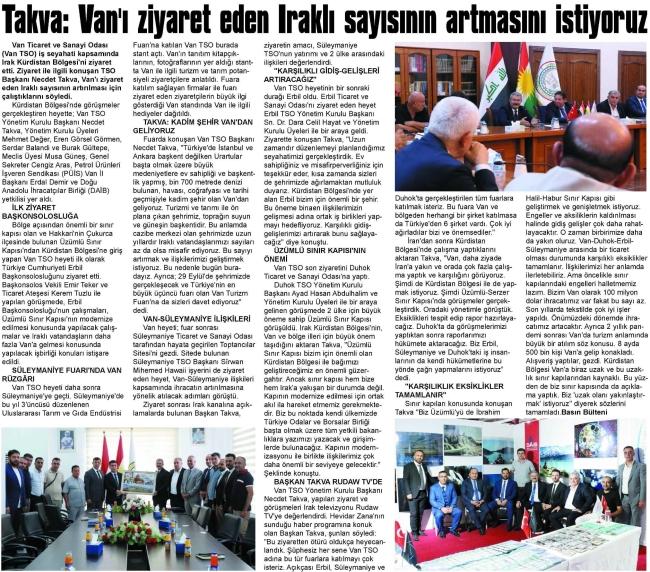TAKVA VANI ZİYARET EDEN IRAKLI SAYISYININ ARTMASINI İSTİYORUZ