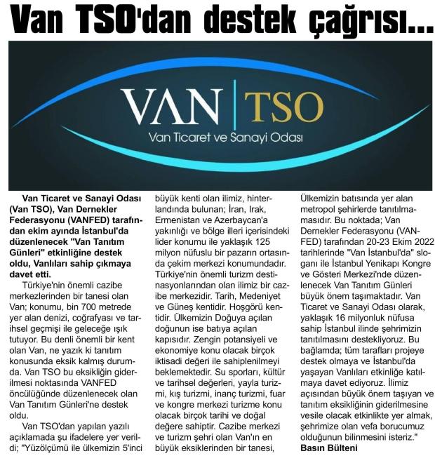 VAN İSO' DAN DESTEK ÇAĞRISI.
