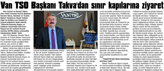 VAN TSO BAŞKANI TAKVA'DAN SINIR KAPILARINA ZİYARET