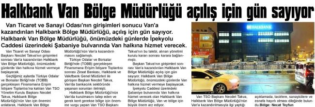 HALKBANK VAN BÖLGE MÜDÜRLÜĞÜ AÇILIŞ İÇİN GÜN SAYIYOR