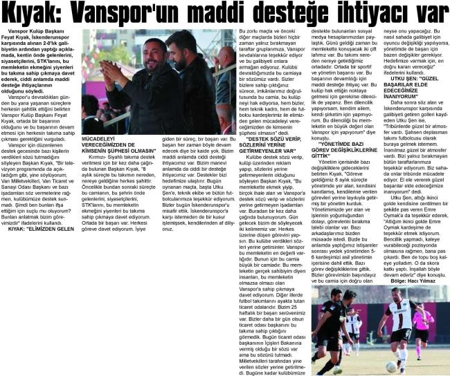 KIYAK: VANSPOR'UN MADDİ DESTEĞE İHTİYACI VAR