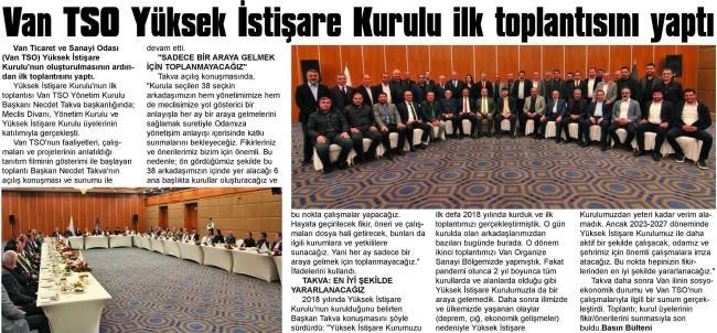 VAN TSO YÜKSEK İSTİŞARE KURULU İLK TOPLANTISINI YAPTI
