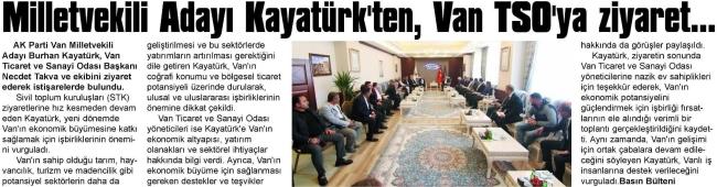 MİLLETVEKİLİ ADAYI KAYATÜRK'TEN VAN TSO'YA ZİYARET