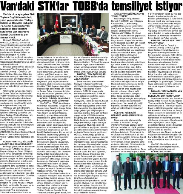 MESLEK ODALARINDAN, VAN TSO UN TOBB YÖNETİM KURULUNDA YER ALMASI TALEBİ