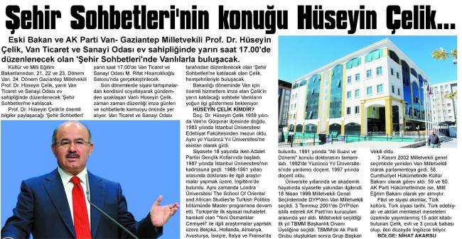 ŞEHİR SOHBETLERİNİN KONUĞU HÜSEYİN ÇELİK.