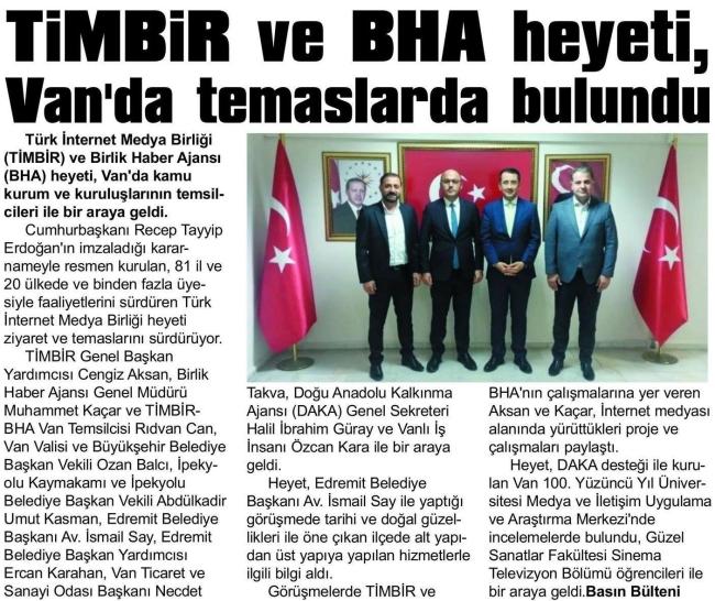 TİMBİR VE BHA HEYETİ, VAN'DA TEMASLAR'DA BULUNDU