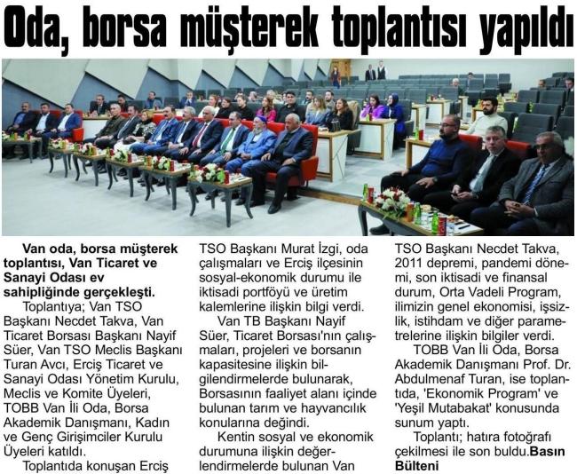 ODA. BORSA MÜŞTEREK TOPLANTISI YAPILDI