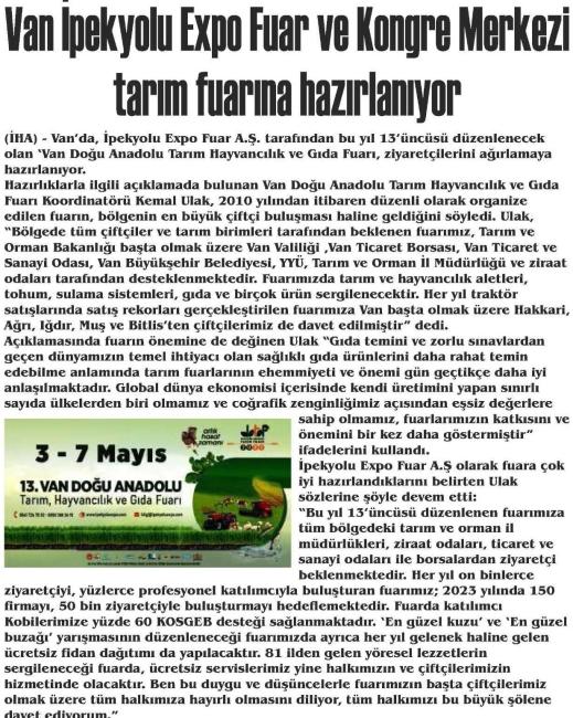 VAN İPEKYOLU EXPO FUAR VE KONGRE MERKEZİ TARIM FUARINA HAZIRLANIYOR