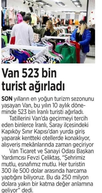 VAN 523 BİN TURİST AĞIRLADI
