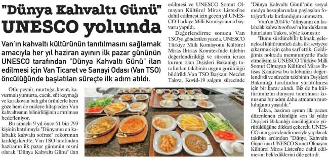DÜNYA KAHVALTI GÜNÜ UNESCO YOLUNDA